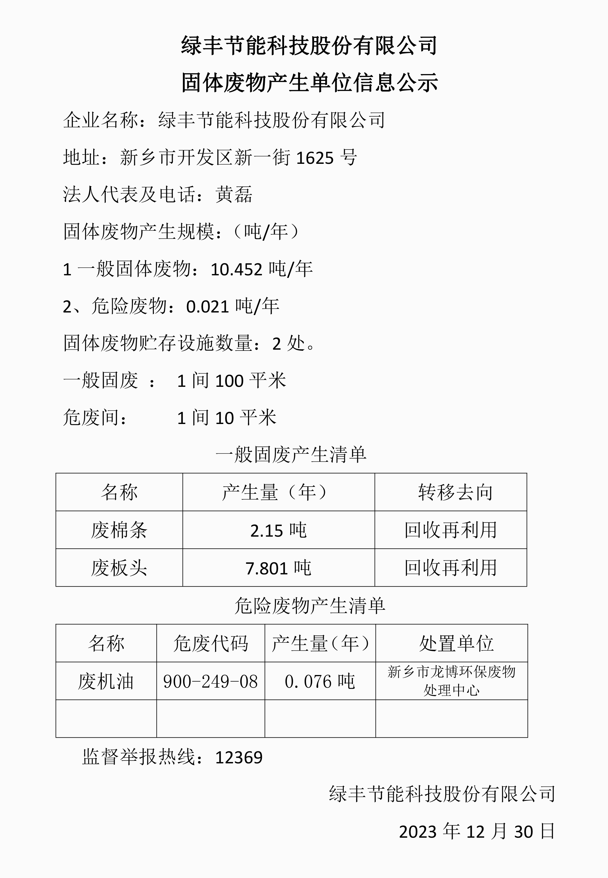 十、固体废物信息公示模板2023